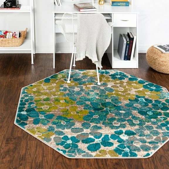 Unique Loom Azalea Collection Area Rug - Encore (5' 3" Octagon Blue/Light Brown)
