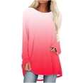 thumbnail image 2 of Elvqul Womens Tops Summer Red Long Sleeve Ladies Tshirts Clearance Loose Round Neck Gradient Print Casual Tops, 2 of 6