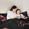 thumbnail image 4 of Castle Fairy Glam Fashion Print Twin Bedding 7-Piece,High Heel Perfume Pattern Bedding Comforter Set,Pink Black,Black Reversible, 4 of 7