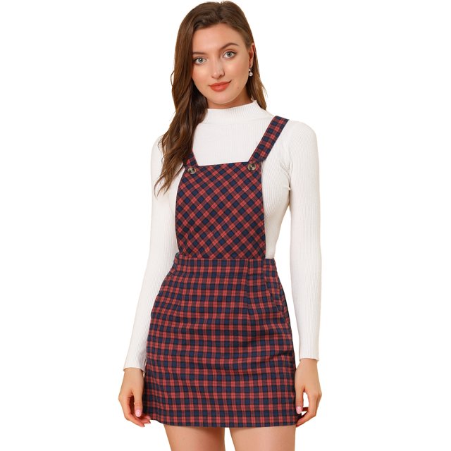 INSPIRE CHIC Robe à Bretelles Décontractée pour Femme à Imprimé à Carreaux avec Bretelles Ajustables