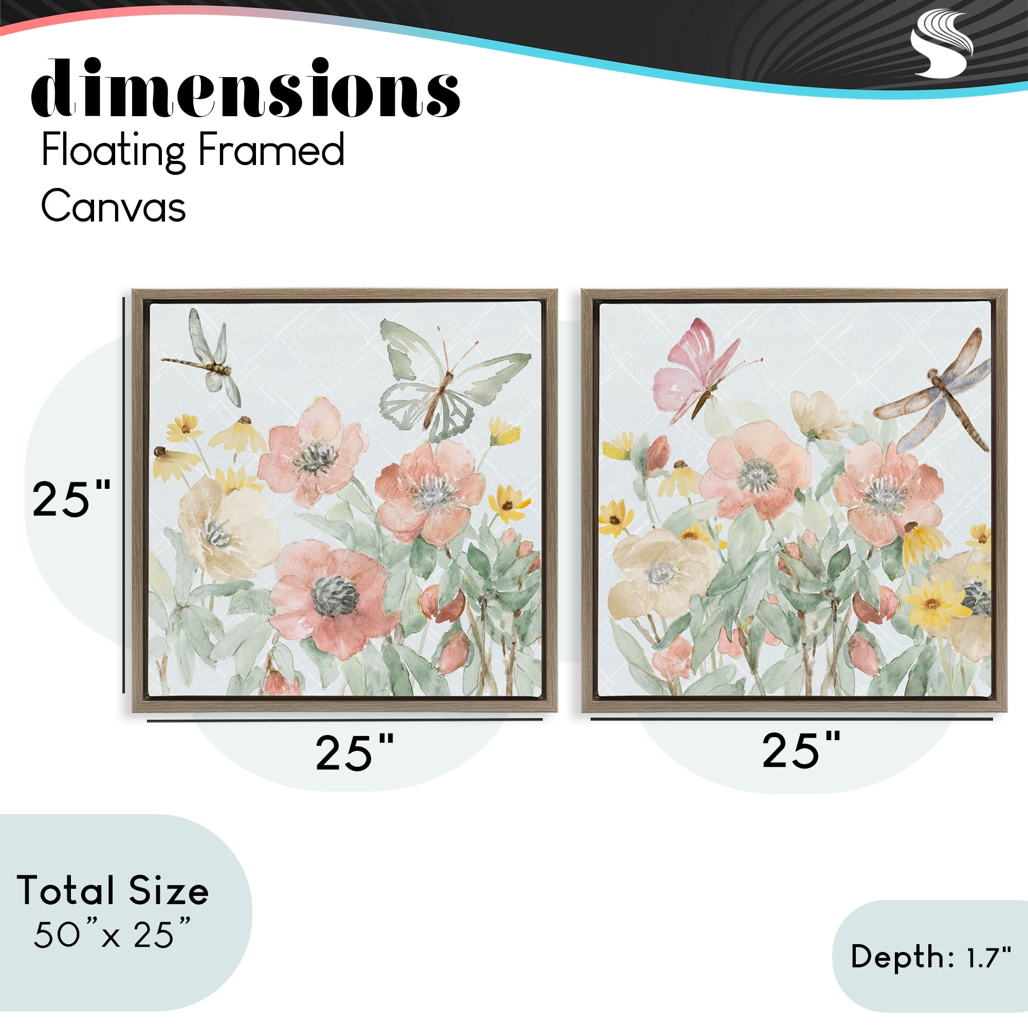 Stupell Industries Delicate Garden Joy 2 Piece Brown Framed Floater Canvas Set, design by Lanie Loreth