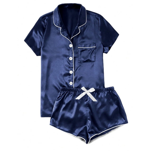 Mefallenssiah Women'S Satin Casual Home Button Pajama Set