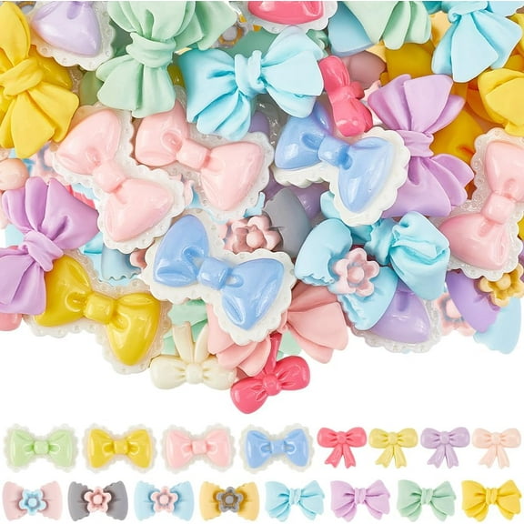 80Pcs 4 Styles Resin Bow Cabochon Flat Back Bowknot Charms Bulk Candy Color Bow Tie Embellishments Flatback Resin Charms for Hair Clips Scrapbooking Jewelry Making Accessories Photo Decor