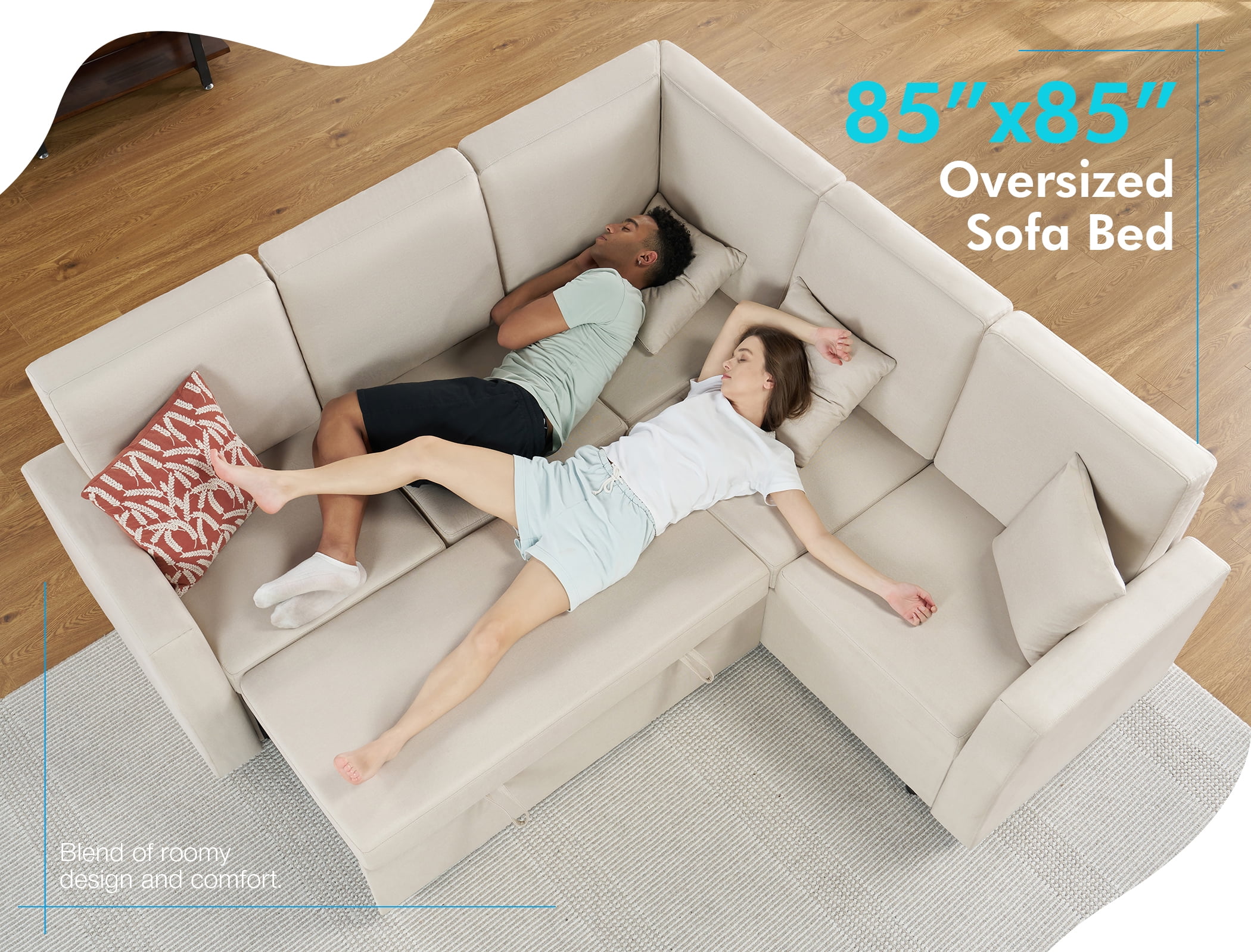 VanAcc 85" Sleeper Sofa Bed, Reversible L-Shape Sectional with Storage
