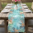 thumbnail image 4 of Coastal Table Runner 60 Inches, Summer Nautical Beach Coral Starfish Blue Ombre Bed Runner Dresser Scarves Tabletop for Indoor Outdoor Parties/Ceremony/Banquet, 13" x 60", 4 of 8