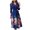 Blue, variant on Fesfesfes Women Dress Lapel Printing Three Quarter Sleeves High Waist Lacing Bow Belt Dress Under $10