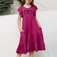 thumbnail image 4 of shoper Toddler Dresses for Girls Ruffled Sleeve Solid Color Crew Neck A-Line Flowy Summer Dresses Princess Dress for Girls Hot Pink 160, 4 of 6