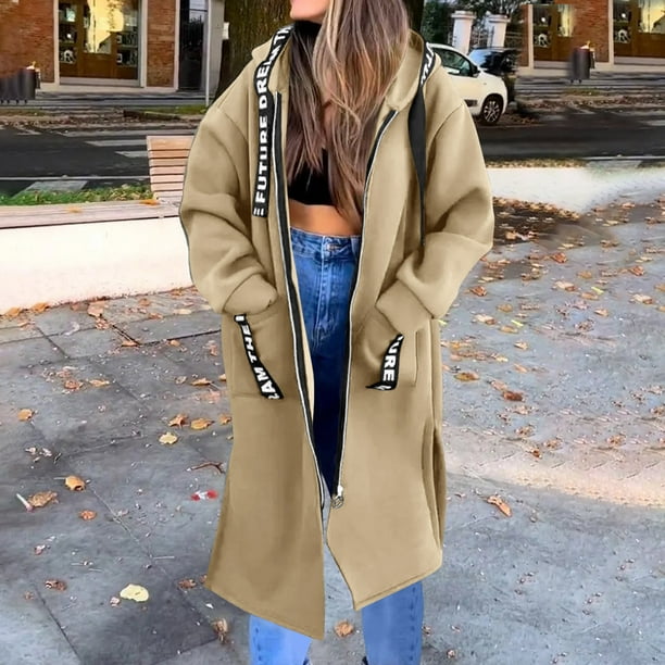 Chaquetas y abrigos casuales con capucha de manga larga para mujer, abrigo deportivo de invierno con capucha y forro polar, abrigo informal de manga larga con cremallera para mujer