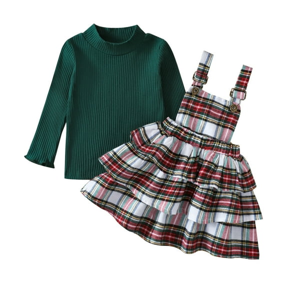 Christmas Toddler Girls Clothes Sets 12M 18M 24M 3Y 4Y 5Y Fall Winter Baby Kids Children Clothing Suits Warm Solid Sweater Plaid Suspender Dress