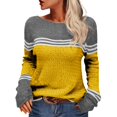 thumbnail image 2 of PEASKJP Women Autumn Winter Colorblock Pullover Sweaters Round Neck Striped Slim Fitting Knitwear Tops(Yellow,XXL), 2 of 6