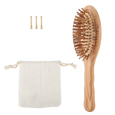 Natural Wood Hair Brush with Wooden Bristles Massage Scalp Comb and Peach Wood Beard Comb for Men and