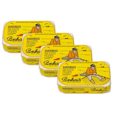 Pinhais Spiced Canned Sardines in Virgin Olive Oil, 4.4oz (Pack of 4)