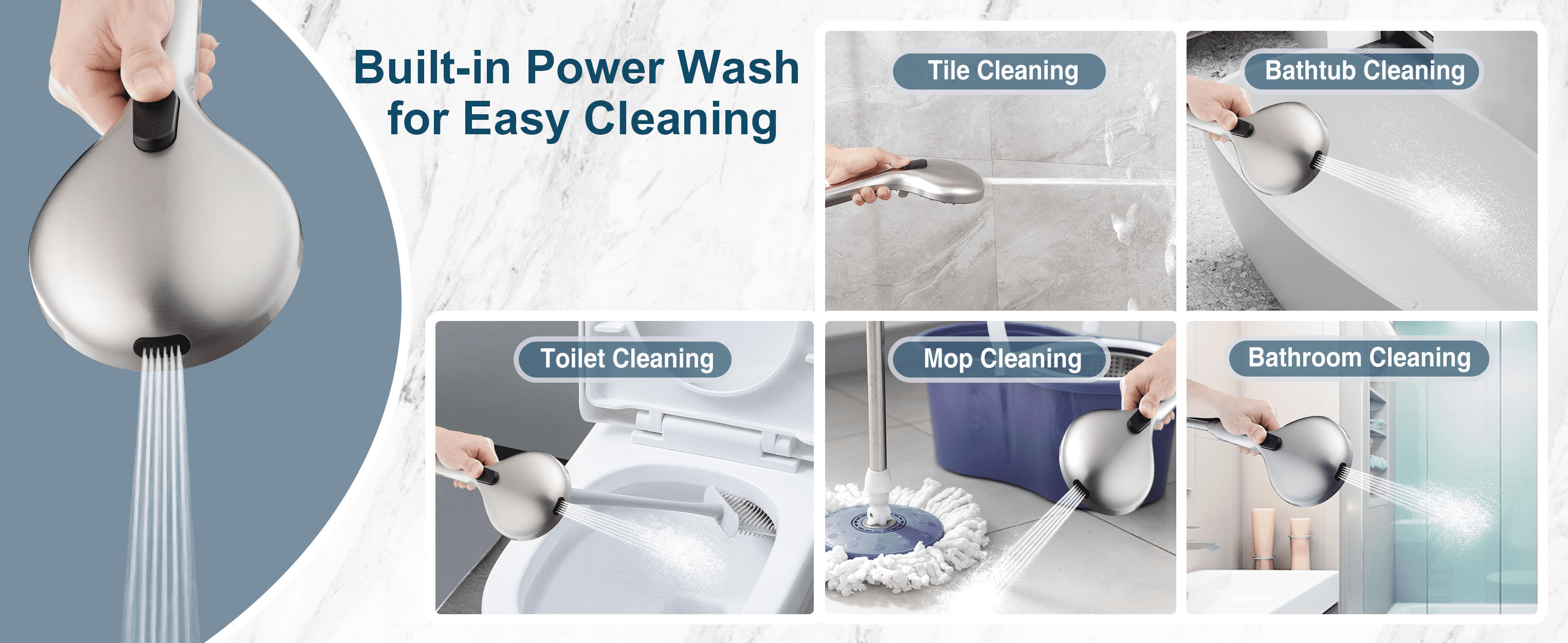 BRIGHT SHOWERS Rain Shower Head with Handheld Spray Built-in Power Wash, High Pressure Dual Shower Head with Adjustable Extension Arm, 3-Way Diverter, 9-Mode Handheld, 69” Long Hose, Brushed Nickel