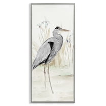 Stupell Industries Heron in Lake Drawing Animals & Insects Drawing Gray Framed Art Print Wall Art, 13 x 30