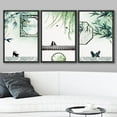 thumbnail image 2 of wall26 - 3 Panel Framed Canvas Wall Art - Cats Playing in a Chinese Garden Watercolor Art - Giclee Print Gallery Wrap Modern Home Art Ready to Hang - 16"x24"x3 Black, 2 of 5
