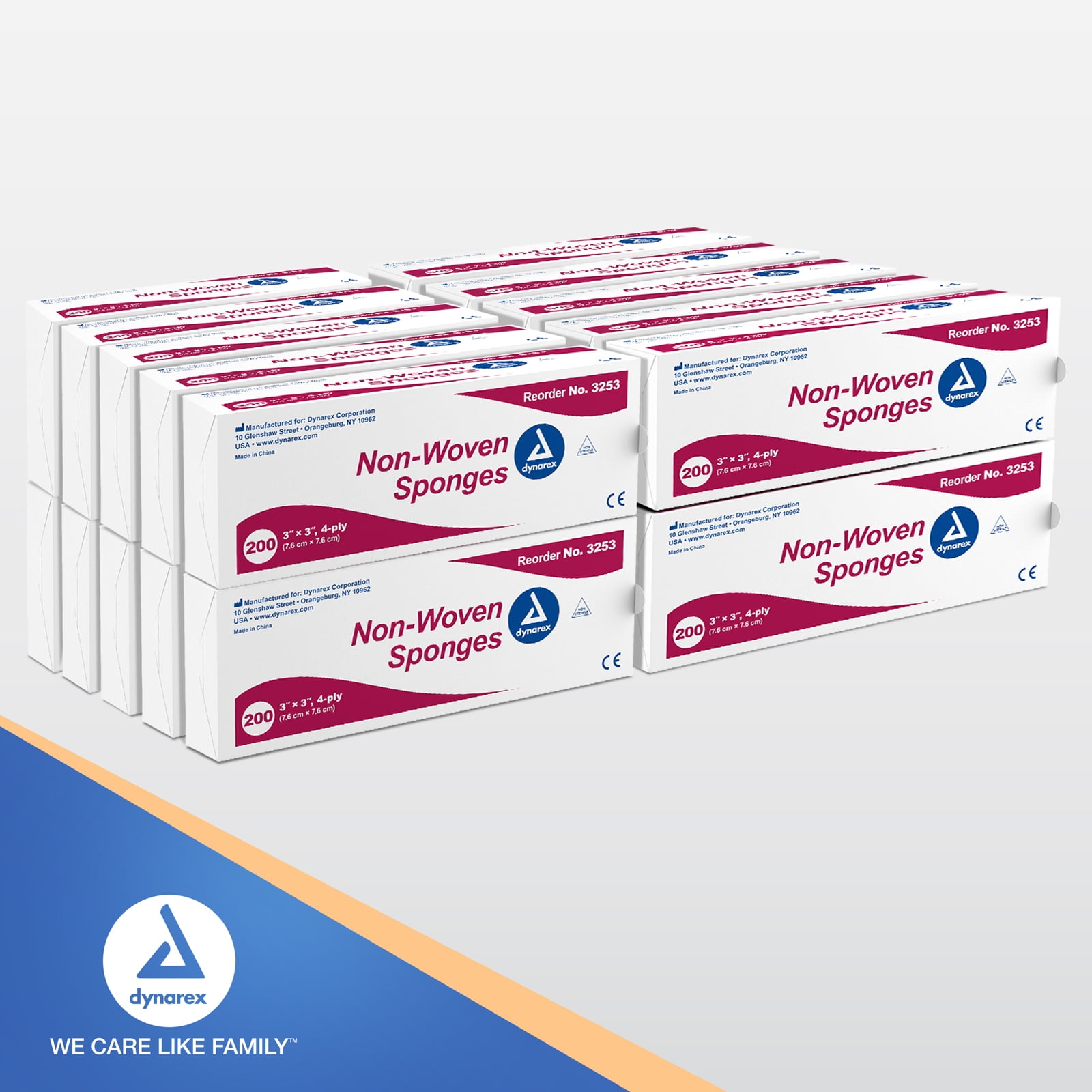 Dynarex Non-Woven Sponges, Non-Sterile Gauze Sponges, for Cleansing, Prepping and Dressing, 3" x 3", 4 Ply, 1 Case of 4000 (20 Boxes of 200)