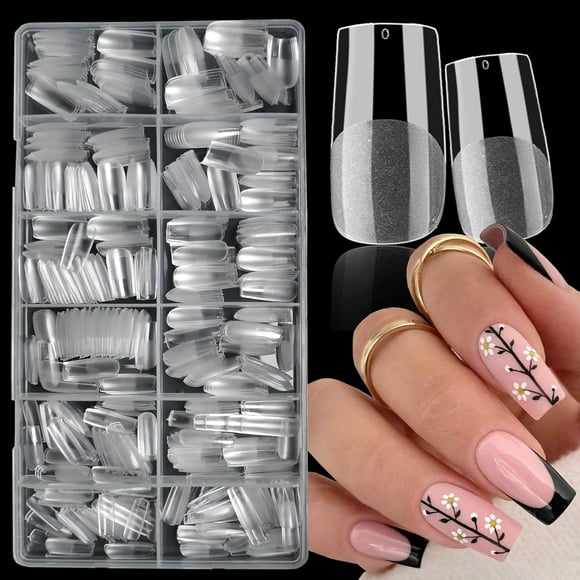 AIR-600pc Long Square Gel x Nail Tips Clear Fake Nail Short Soft Gel Nail Tips Full Cover False Nail Short Gel x Square Nail Tips for Gel X Acrylic Nails Extension Press on Nail Making