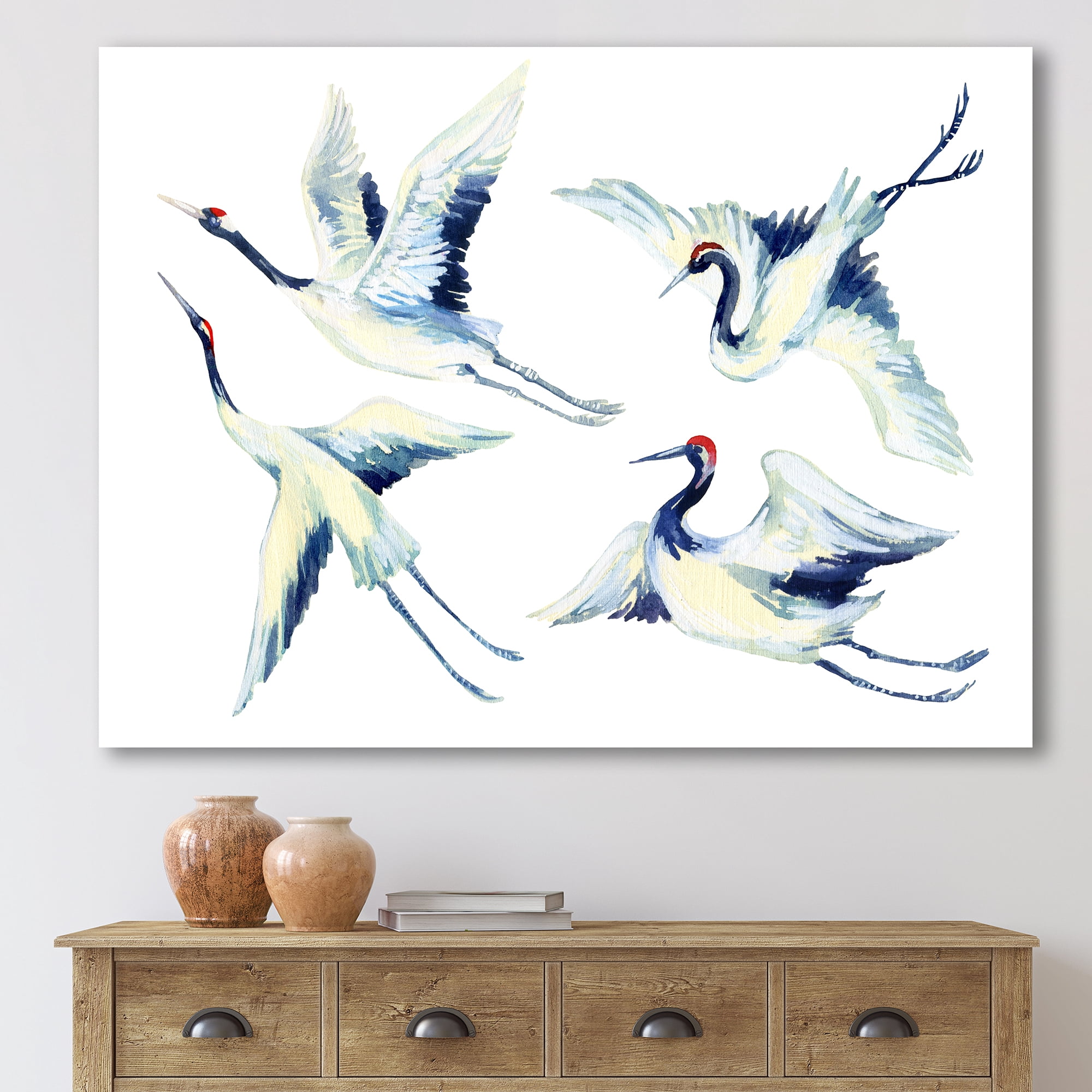 Designart ' Asian Crane Bird Impression II ' Traditional Canvas Wall Art Print