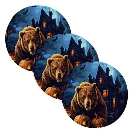 

BZSMCE Mats for Pots Pans Place Angre Brwon Bear and Pumpkin Simple Style Pattern Pot Mats