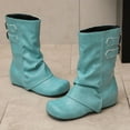 thumbnail image 5 of Viluyesy Womens Mid Calf Boots, Fashion Buckle Square Toe Hidden Heel Flodover Slouch Boots Green, 5 of 7