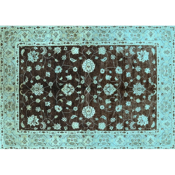 Ahgly Company Indoor Rectangle Oriental Light Blue Traditional Area Rugs, 7' x 9'