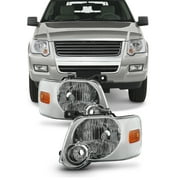 AKKON - For 06-10 Ford Explorer/Sport Trac Chrome Clear Headlights Front Lamps Direct Replacement Left + Right