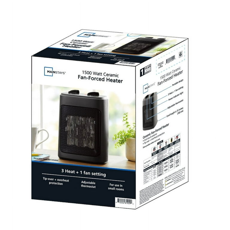 Mainstays 1500W Ceramic Fan-Force Electric Space Heater Black,