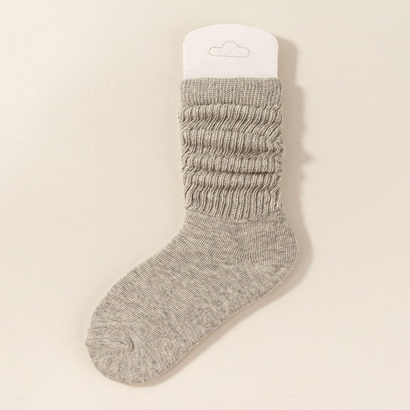 fnnxnal Girls Slouchy Scrunch Crew Socks - Cotton Ribbed Stacked Mid-Calf, Gray, 1 Pair,Size 2 T