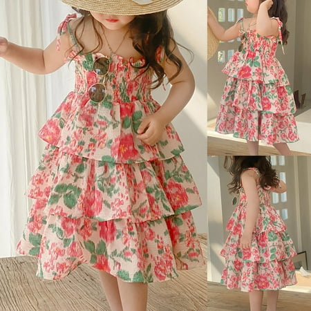 

PEASKJP Flowy Dresses for Girls Girls Toddler Casual Short Sleeve Flora Floral Pageant Round Neckline Dress Mid-Length Floral Loose Maxi Dresses Hot Pink 5-6 Years