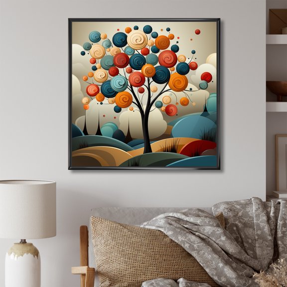 Designart "Colorful Harmony of American Basswood Trees IV" Landscapes Framed Wall Art - Country Colorful Tree Hallway Framed Wall Art Decor