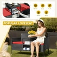 thumbnail image 3 of QISHENSHUI Outdoor Patio Loveseat Modern Rattan 2-Seat Patio Conversation Set with Cushions & Built-in Coffee Table Porch Furniture for Garden Lawn Backyard (Red), 3 of 9
