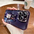 thumbnail image 1 of Suitable for iPhone15 mobile phone case rhinestone electroplated TPU smart bear bracket Apple 14Pro anti-fall soft protective case, 1 of 5