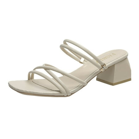 

Pedort Women s Slide Sandals Shoes Wedding Party Dance Sandals Shoes Comfy Platform Sandal Ring Toe Casual Beige 37