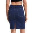 thumbnail image 3 of INSPIRE CHIC Women's Denim Ripped Raw Hem High Waisted Stretch Above the Knee Jean Skirts Black Blue S, 3 of 6