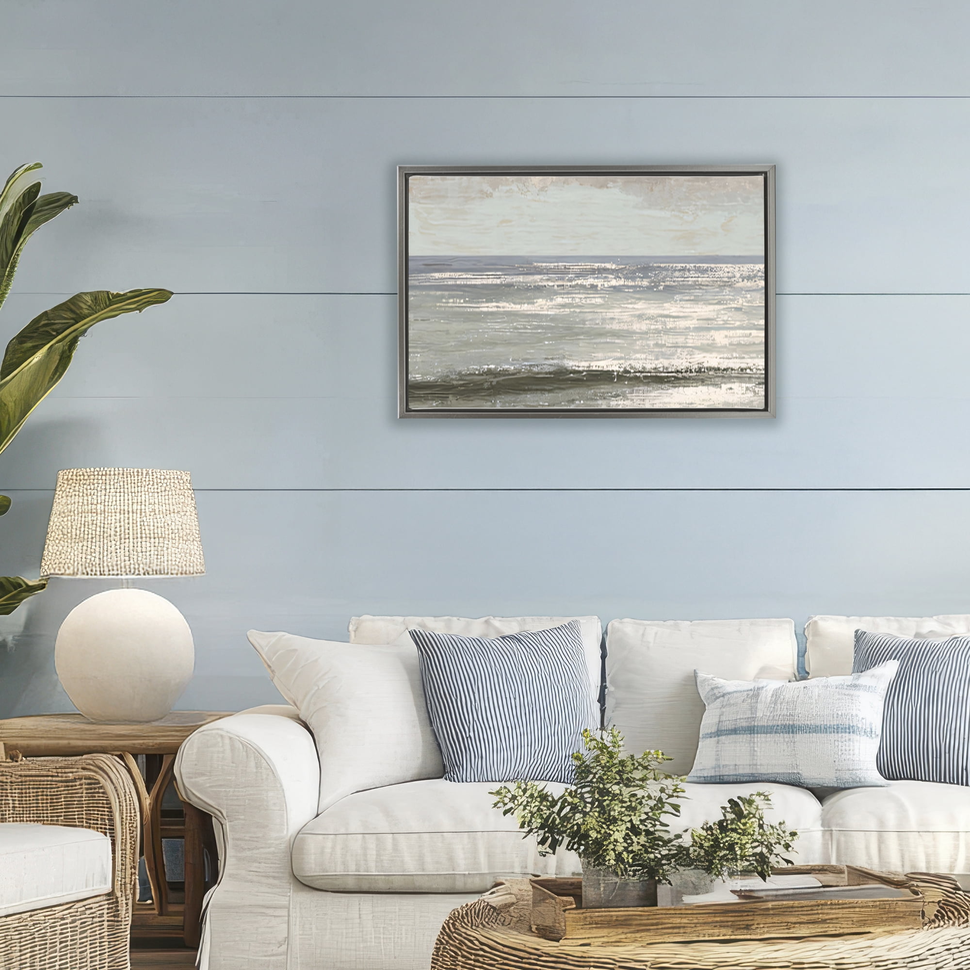 Stupell Industries Distressed Beach Horizon Gray Framed Floater Canvas Wall Art, design by Jacky Ngan