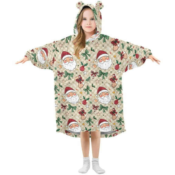 joogoo Wearable Blanket Hoodie for Retro Checkered Santa Claus Oversized Sherpa Hooded 3-14 YR M