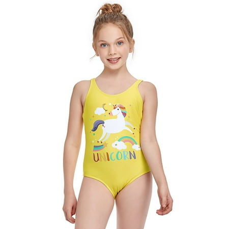 

Little and Big Girls Unicorn One-Piece Swimsuit Cross Back Strap Swimwear