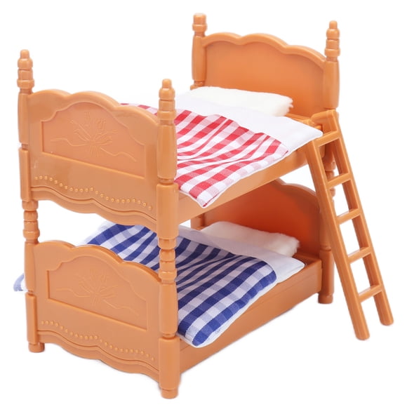 Litera de plástico para casa de muñecas, litera para muñecas con mini muebles de casa de muñecas Mini litera de plástico para muñecas con escalera de diseño elevado