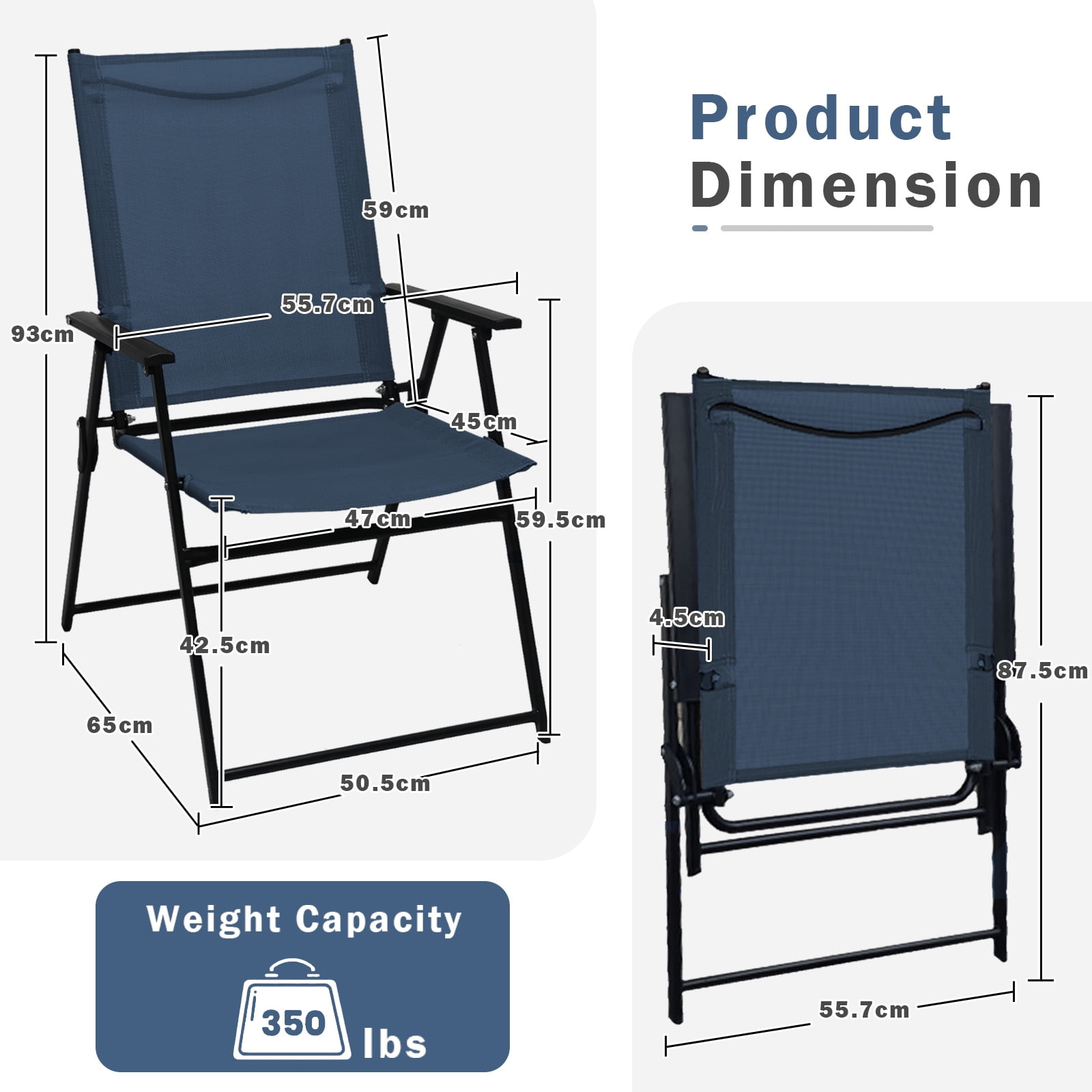 Set of 4 Outdoor Folding Chairs, Portable Patio Dining Chairs with Armrests & High Back, Sturdy Steel Frame for Garden, Lawn, Poolside, Camping (blue)