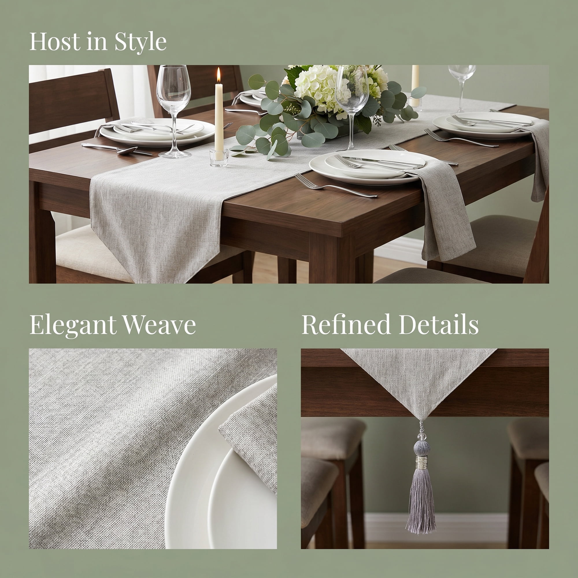 Unique Bargains Long Washable Cotton Table Runner Light Gray 12.6" x 63"
