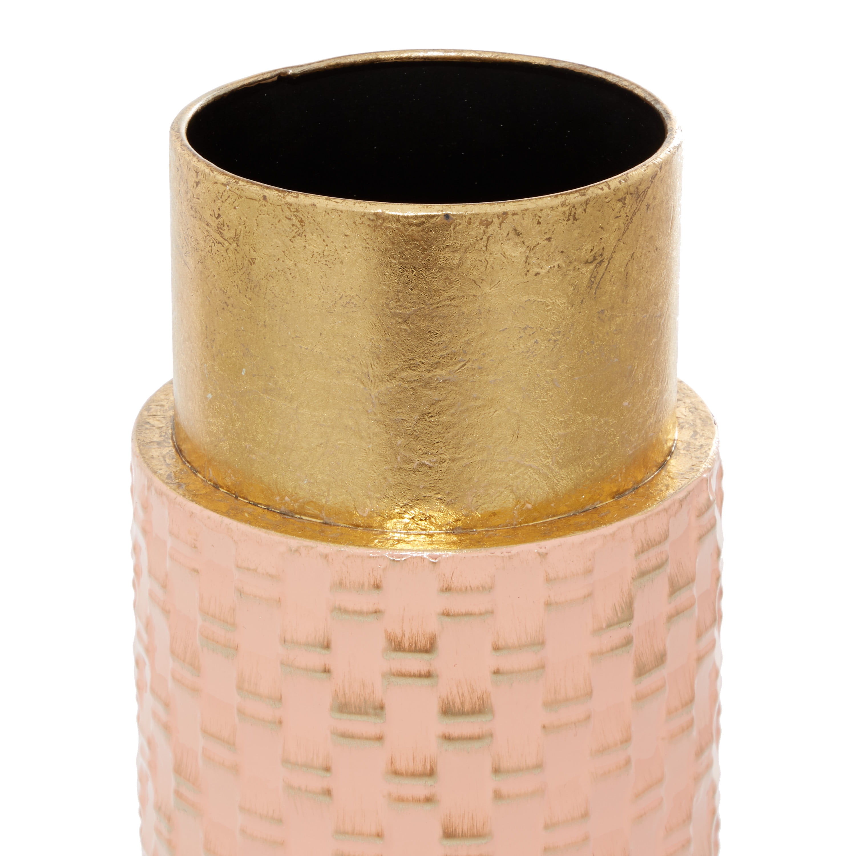 DecMode 18", 15"H Weave Inspired Pink Metal Vase with Gold Top, Set of 2