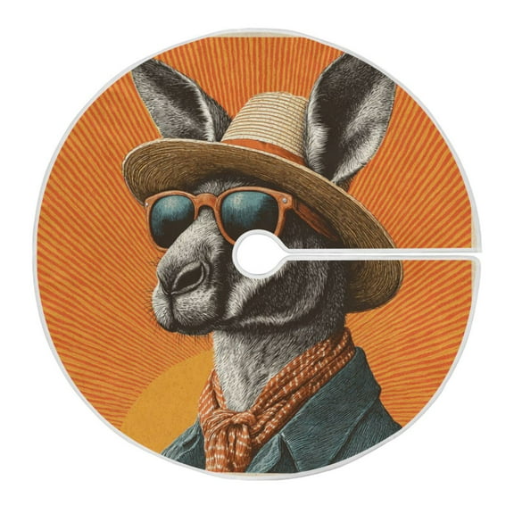RMDQTR Festive Christmas Tree Skirt47.2x47.2in - Holiday Home Decor for Xmas Party Kangaroo Wearing Sunglasses