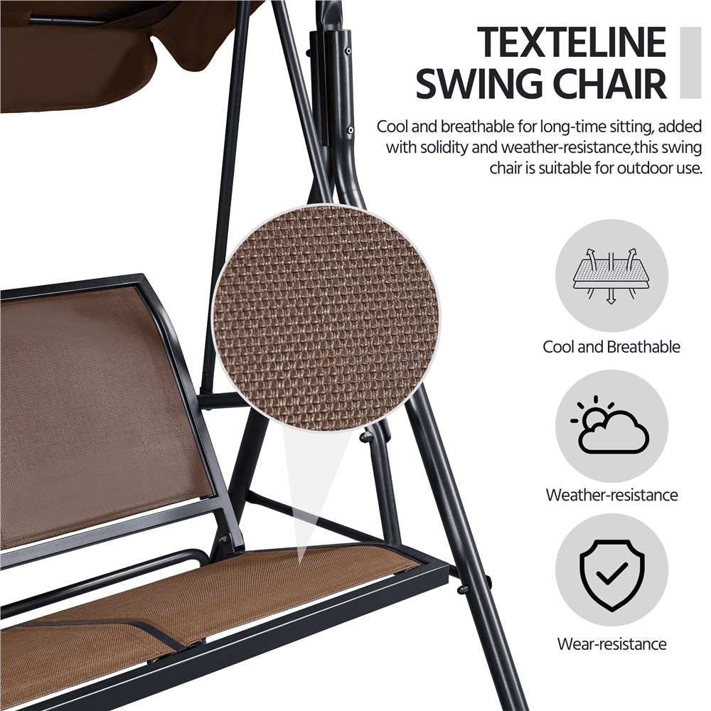 Alden Design 3-Seat Patio Canopy Porch Hanging Swing Chair for Outdoor, Dark Brown