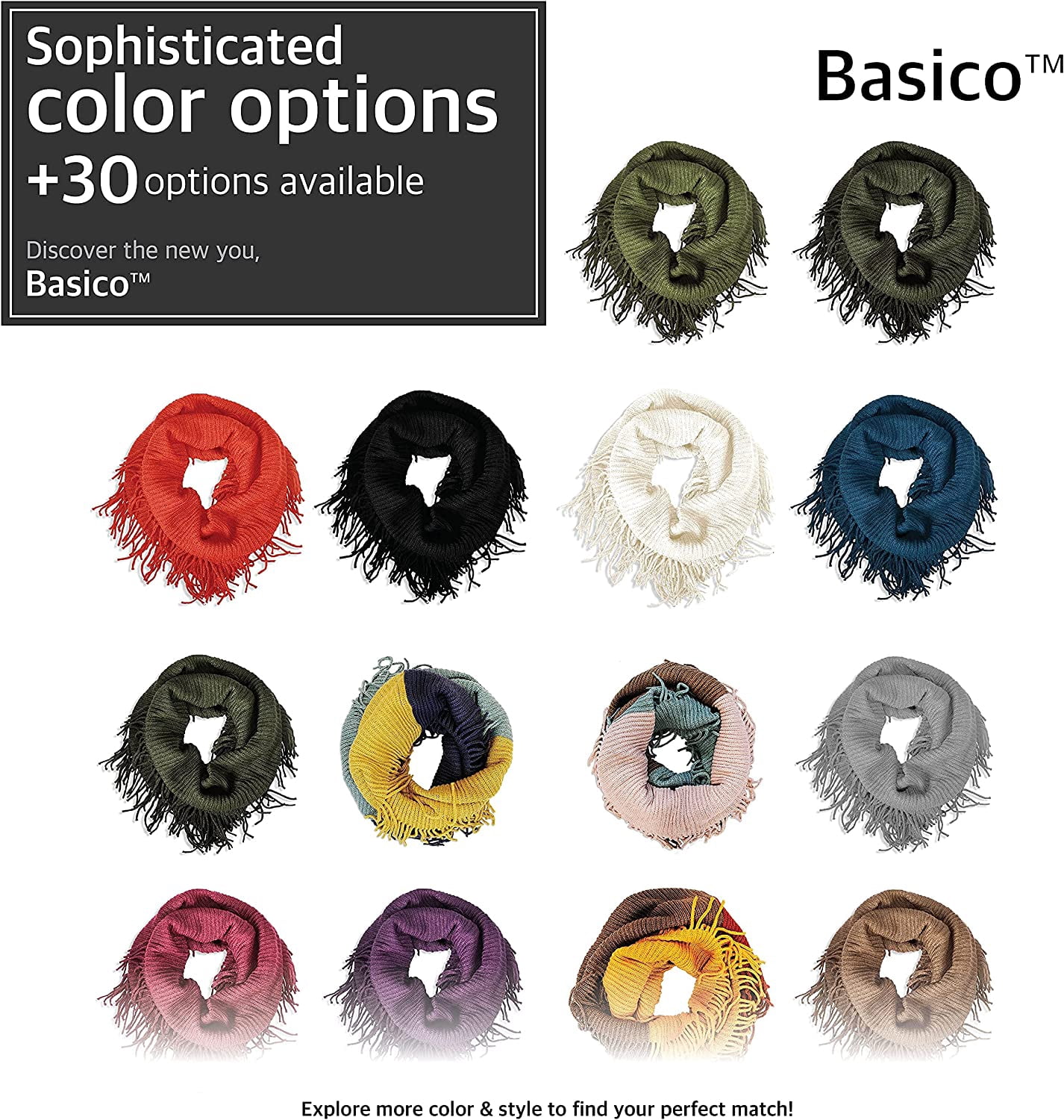 BASICO Warm Knit Winter Scarfs for Women Dark Grey Infinity Scarf Circle Loop Scarves