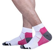 6 Pair Plantar Fasciitis Socks Heel Pain Foot Pain Relief Arch Support Running Gym Compression Foot Socks & Low Cut Foot Sleeves FREE Eyeglass Pouch by Juniper's Secret (White/Hot Pink, L/XL)