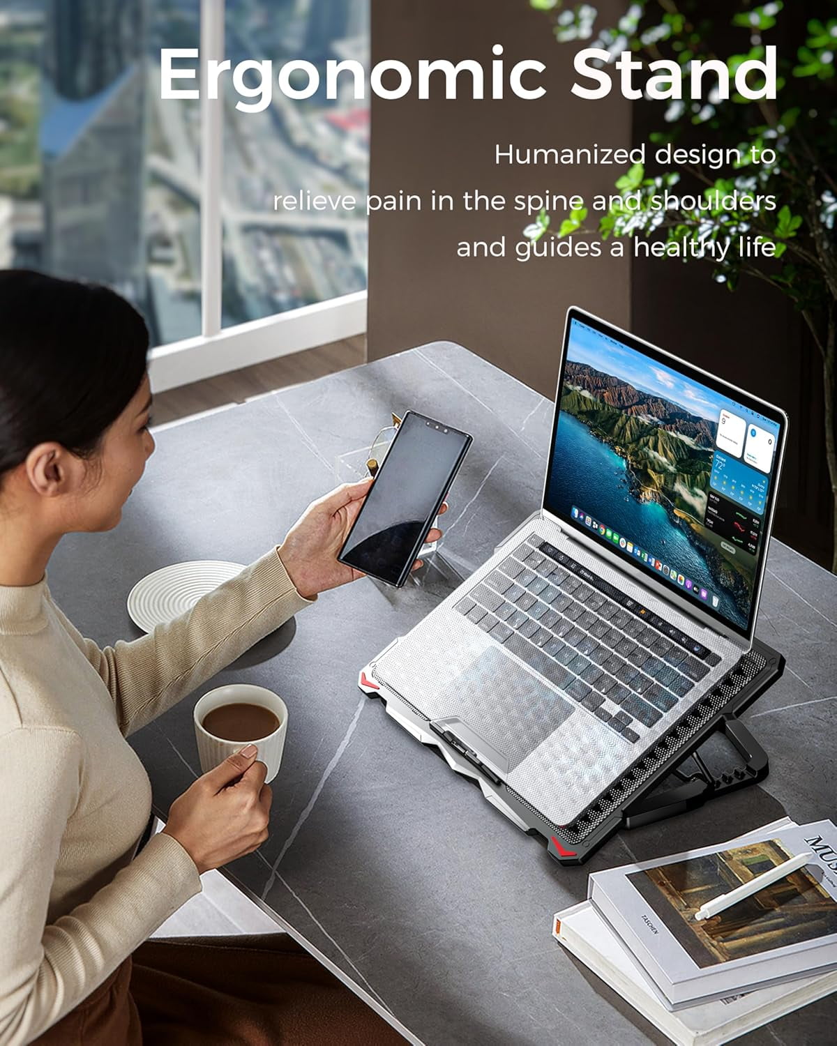 Laptop Cooling Pad 5 Fans Up to 17.3 Inch Heavy Notebook Cooler, Blue LED Lights, 2 USB Ports, S035, Blue-5fans