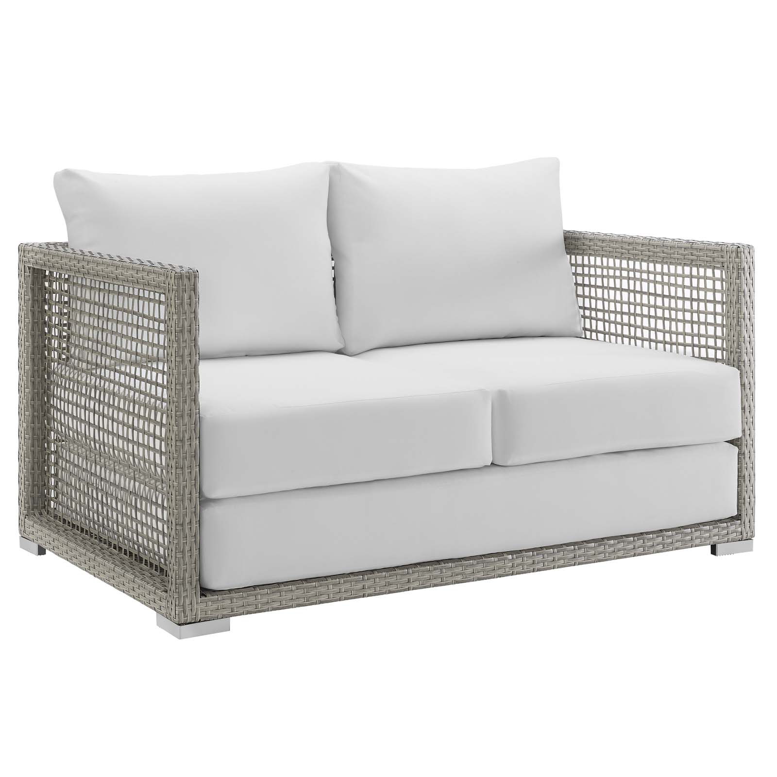 Contemporary Modern Urban Designer Outdoor Patio Balcony Garden Furniture Lounge Sofa, Chair and Coffee Table Set, Rattan Wicker Fabric, Grey Gray White - image 5 of 8