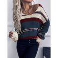 thumbnail image 4 of Women Striped Drop‑Shoulder Long Sleeve Knit Sweater Casual Daily Top, 4 of 7