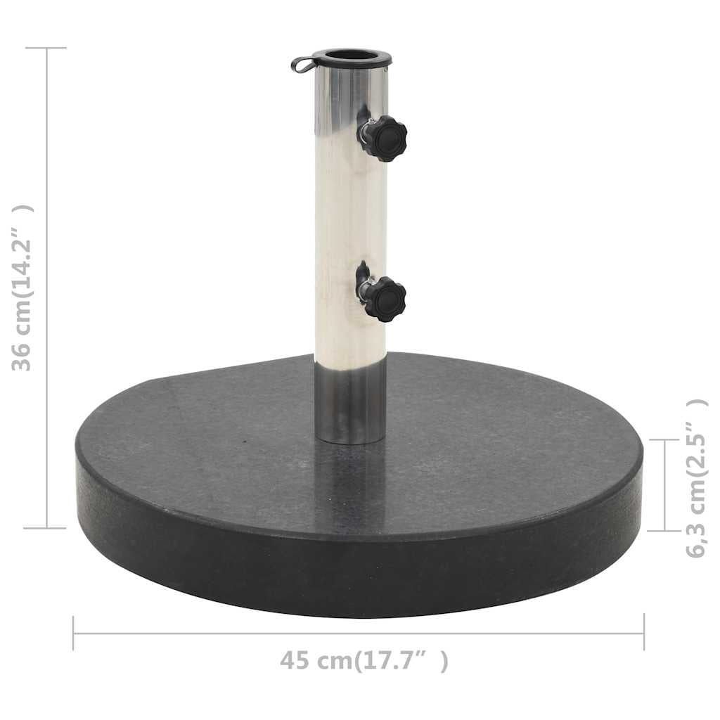 vidaXL 62.8lb Black Round Granite Weight Plate Patio Umbrella Base, with Handle and Wheel, Stainless Steel Pipe