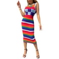 thumbnail image 4 of TRKIYQC Vestido de Punto para Mujer, Contraste de Color Cuello Redondo Sin Mangas Ajustado de una Pieza para el Verano, S/M/L TRKIYQC moda, 4 of 9